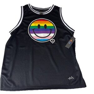 ph by The Phluid Project Adult Basketball Jersey with Rainbow Smiley Face sz S